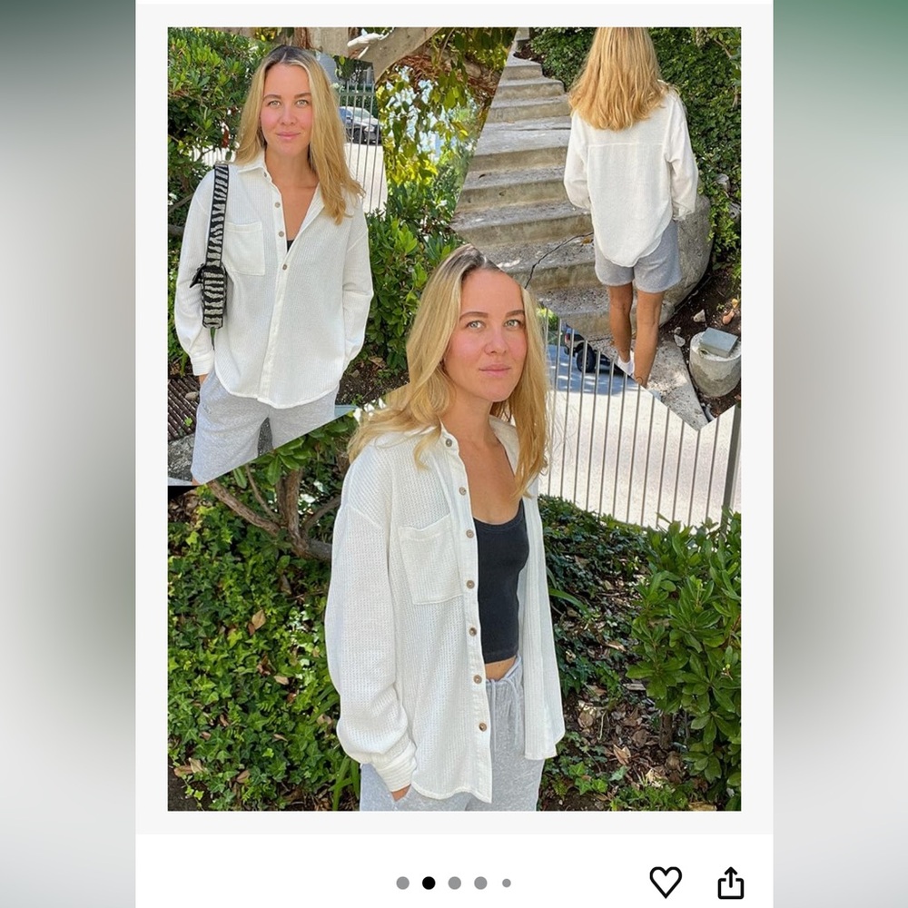 HOTTOUCH M NWT CORDUROY White Button-Up Ribbed TUNIC SHACKET Top - Picture 4 of 9